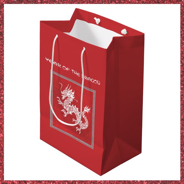 Sac Cadeau Moyen Frapper l'année rouge et blanche du dragon (Créateur téléchargé)
