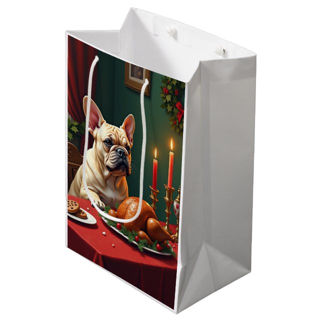 Sac Cadeau Moyen French Bulldog Christmas Eve Feast Painting (Devant Angle)