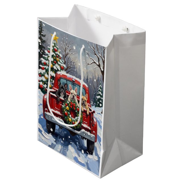 Sac Cadeau Moyen French Bulldog Christmas Red Truck Holiday (Devant Angle)