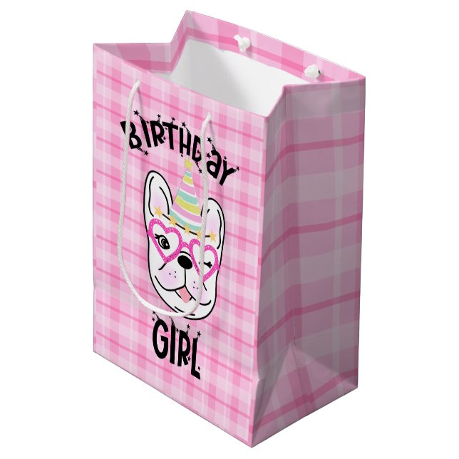 Sac Cadeau Moyen French Bulldog Frenchie Anniversaire Thème (Devant Angle)