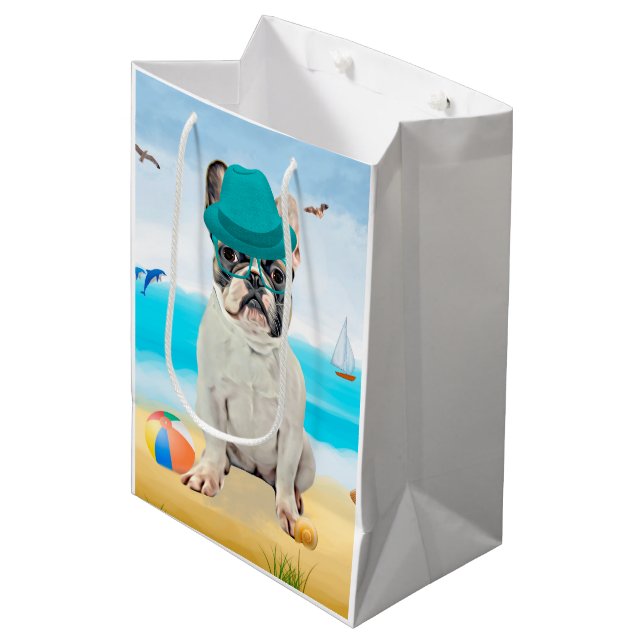 Sac Cadeau Moyen French Bulldog sur la plage (Devant Angle)