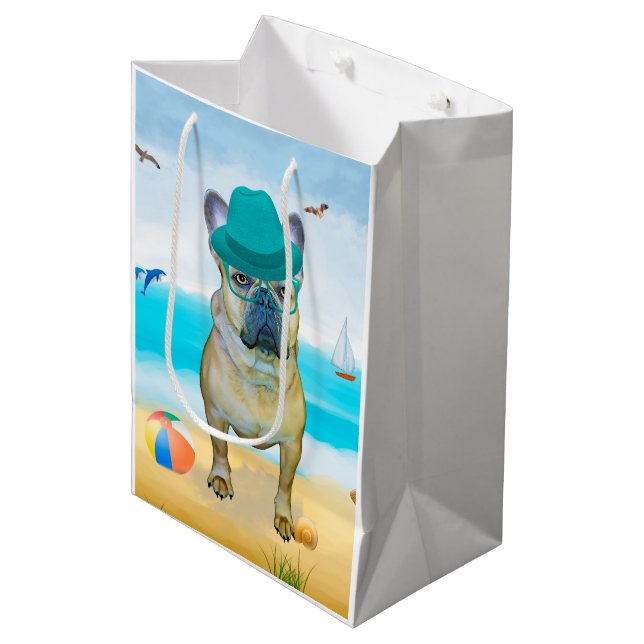 Sac Cadeau Moyen French Bulldog sur la plage (Devant Angle)