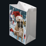 Sac Cadeau Moyen French Bulldog Winter Wonderland Christmas Joie<br><div class="desc">Ce design festif reflète l'esprit joyeux de la période des fêtes, avec un adorable petit portant un chapeau de Père Noël. Le chien est niché dans un pays des merveilles hivernales, avec un bonhomme de neige, un sapin de Noël décoré et des cadeaux joliment emballés. Les flocons de neige tombent...</div>