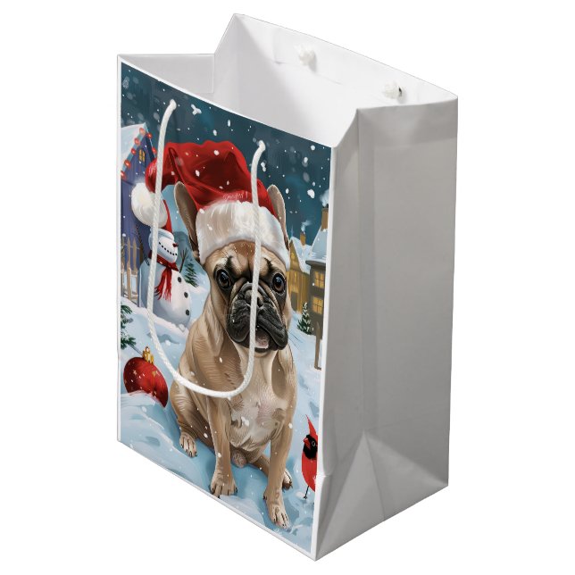 Sac Cadeau Moyen French Bulldog Winter Wonderland Christmas Joie (Devant Angle)