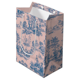 Sac Cadeau Moyen French toile de jouy bleu et rose élégant