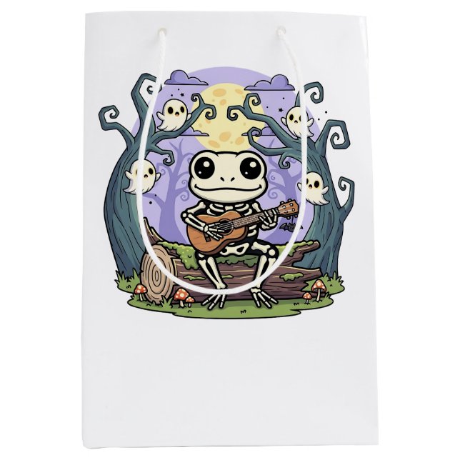 Sac Cadeau Moyen Frog Skeleton Playing Ukulele with Ghosts (Devant)