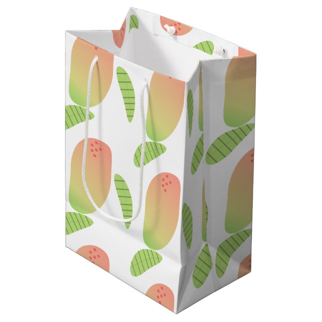 Sac Cadeau Moyen Fruit Mango Tropical Vert Orange (Devant Angle)