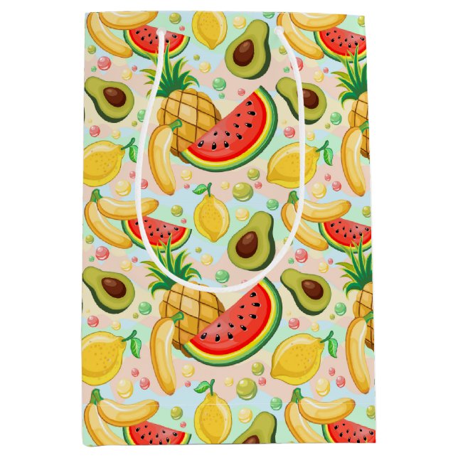 Sac Cadeau Moyen Fruits d'été frais Motif (Devant)