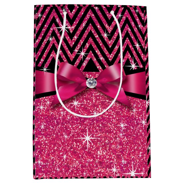 Sac Cadeau Moyen Fuchsia de l'arc | de diamant de Chevron Bling de (Devant)