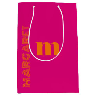 Sac Cadeau Moyen Fuchsia & orange personnalisé initiale nom moderne