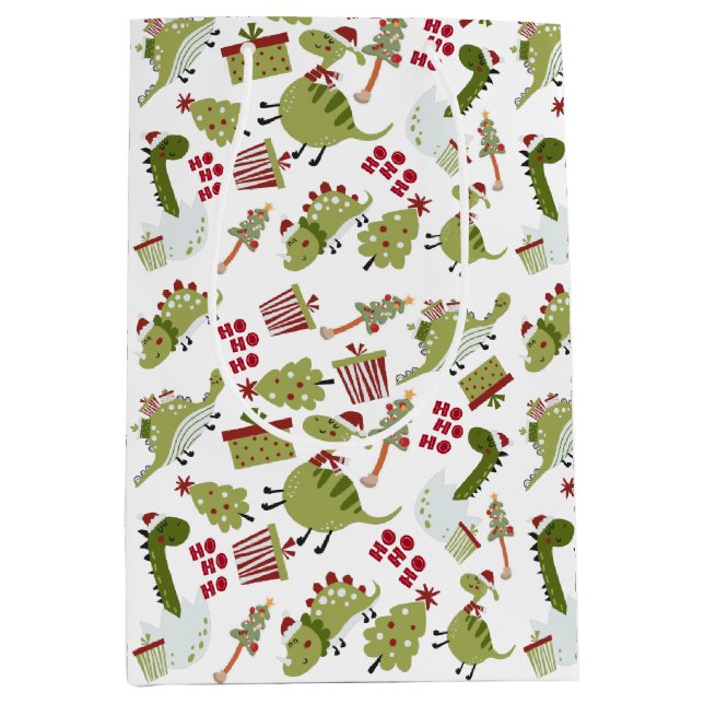 Sac Cadeau Moyen Fun Cute Dinosaures présente Arbre Motif Noël (Devant)