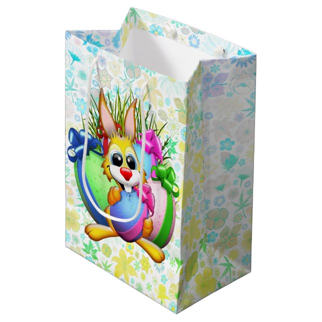 Sac Cadeau Moyen Funny Bunny biting an Easter Egg (Devant Angle)