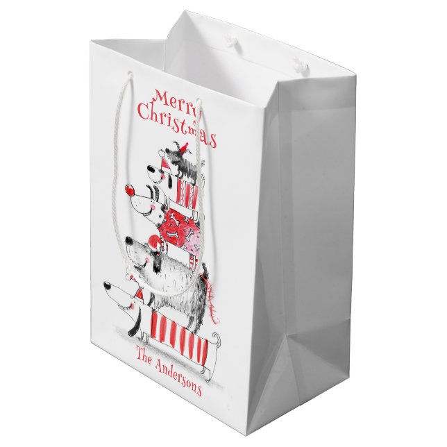 Sac Cadeau Moyen Funny Cute Festive Dogs Merry Christmas  (Dos Angle)