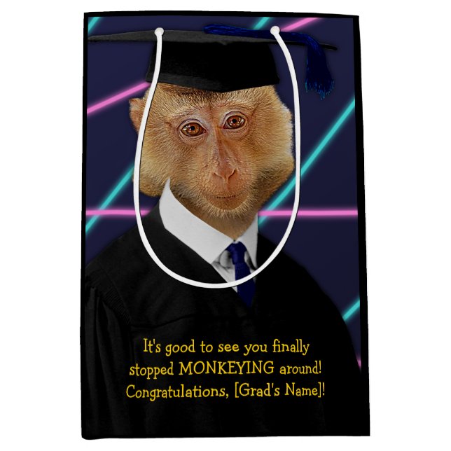 Sac Cadeau Moyen Funny Graduation Monkey Macaque Félicitations (Devant)