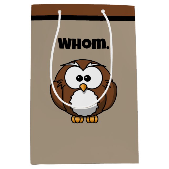 Sac Cadeau Moyen Funny Grammar Owl Cartoon for Writers & Word Nerds (Devant)