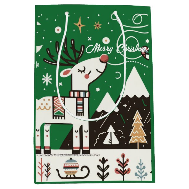 Sac Cadeau Moyen  Funny  Nordic Reindeer Pattern (Devant)
