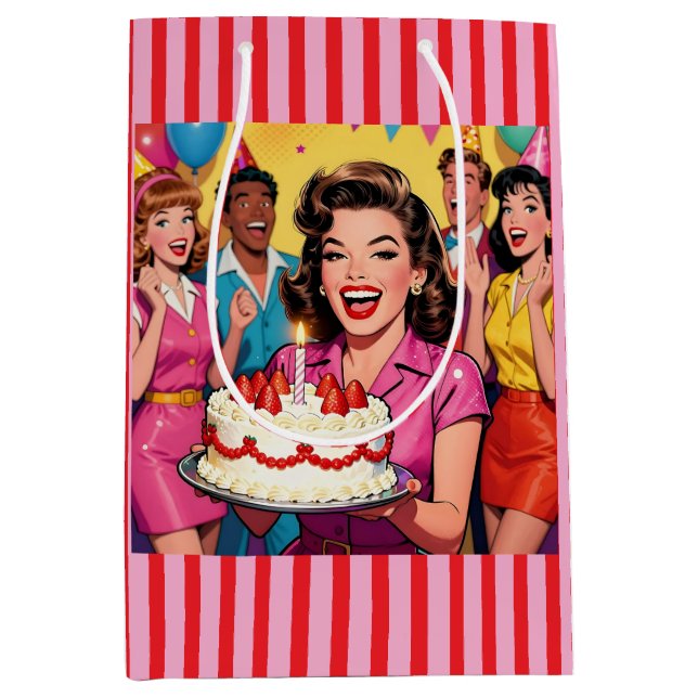 Sac Cadeau Moyen Funny Retro Pop Art Birthday Party Surprise (Devant)