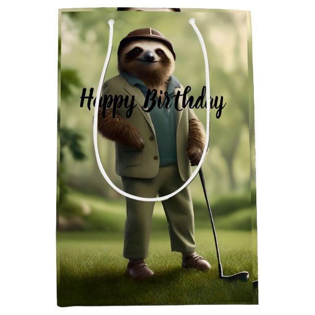 Sac Cadeau Moyen Funny Sloth Golf Player, (Devant)