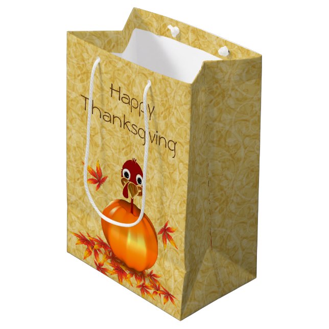 Sac Cadeau Moyen Funny Thanksgiving Turquie Citrouille Milieu Cadea (Devant Angle)