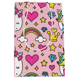 Sac Cadeau Moyen Funny Unicorn Motif rose Magique Cheval mignon