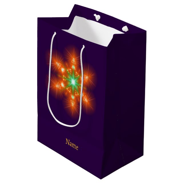 Sac Cadeau Moyen Futuristic Neon Glow Flower Graphic (Devant Angle)