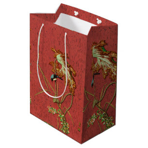Sac Cadeau Moyen G.A. Audsley Vintage Rouge Japon Oiseau Lotus Art
