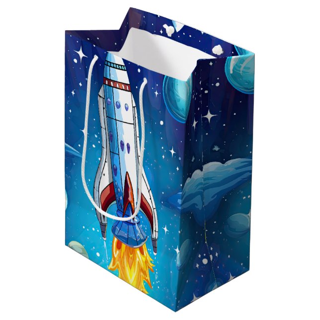 Sac Cadeau Moyen Galaxy Astronaut Navette spatiale Rocketship Anniv (Devant Angle)