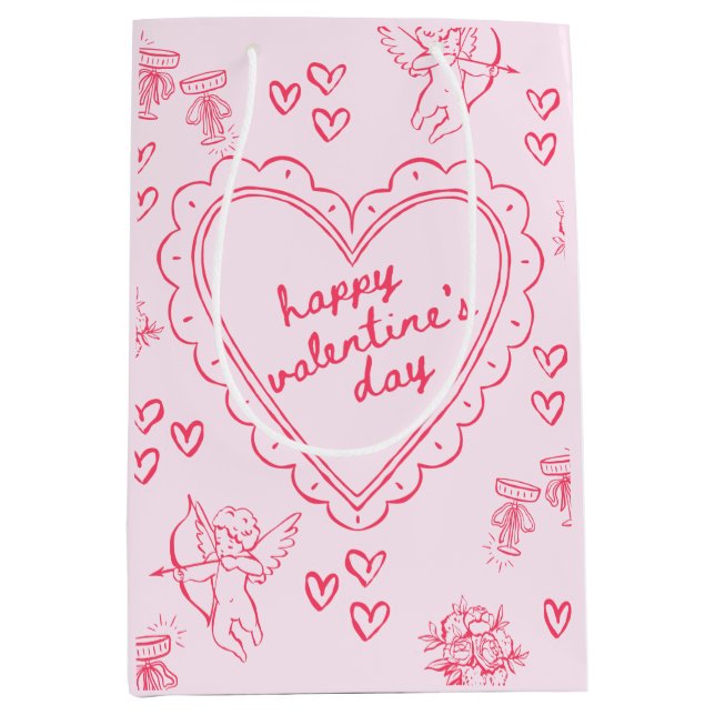 Sac Cadeau Moyen Galentine’s Day Valentine Girly Pink (Devant)