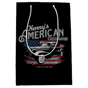 Sac Cadeau Moyen Garage de voiture américaine vintage personnalisé 