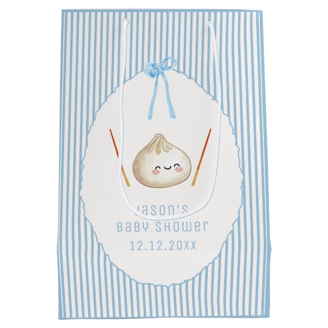 Sac Cadeau Moyen Garçon Mignon Bleu Bébé Fête de Naissance Dumpling (Dos)