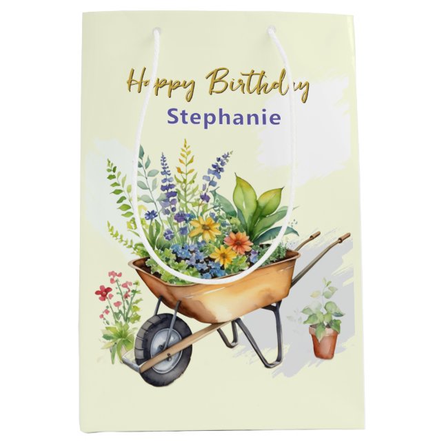 Sac Cadeau Moyen Garden Wheelbarrow Joyeux anniversaire Personnalis (Devant)
