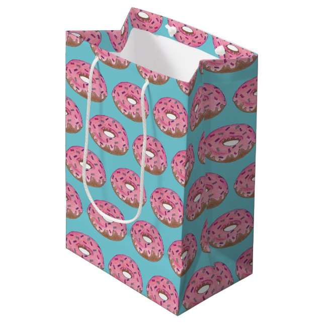 Sac Cadeau Moyen Gâteau beignet glaçage rose pailleté Malbouffe (Devant Angle)