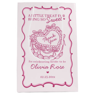 Sac Cadeau Moyen Gâteau Coquette Rétro Cœur Rose Ruban Fête de Mari