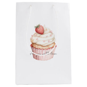 Sac Cadeau Moyen Gâteau Cupcake aux Fraises Cœurs Roses