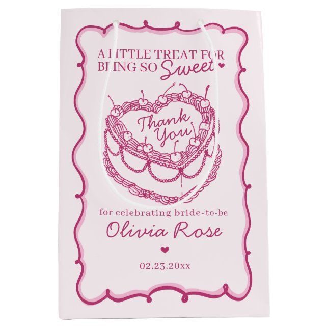 Sac Cadeau Moyen Gâteau de Fiançailles Coquette Rose Rétro à Cœur C (Devant)