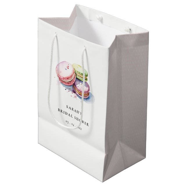 Sac Cadeau Moyen Gâteau de mariage en aquarelle Macarons français S (Devant Angle)