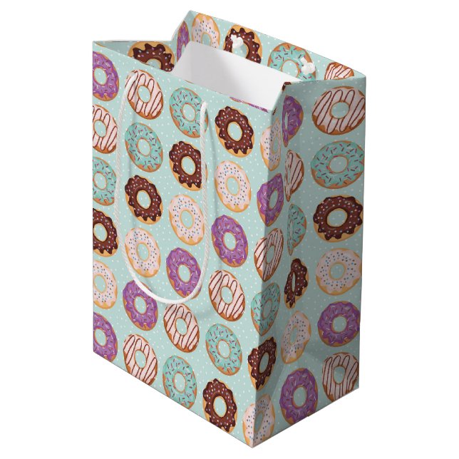 Sac Cadeau Moyen Gâteau Donuts Glacés Bleus avec Motif de Paillette (Dos Angle)
