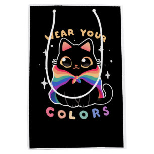 Sac Cadeau Moyen Gay Pride Chat - Kawaii Rainbow Kitty - Portez vot