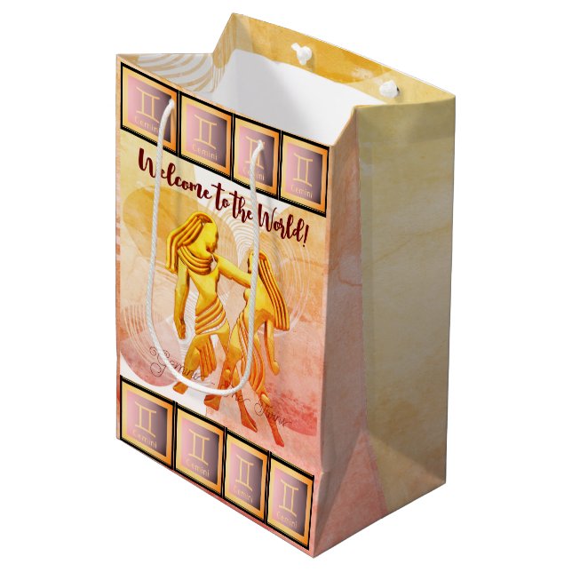 Sac Cadeau Moyen Gemini Baby /Les jumeaux (21 mai - 21 juin) (Devant Angle)