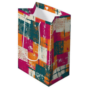 Sac Cadeau Moyen Géométrique Abstrait Gras - Texture Pinceau Grunge