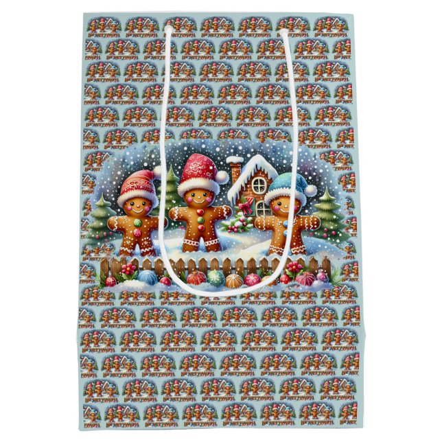 Sac Cadeau Moyen Gingerbread Family Snowy Christmas Scene (Dos)