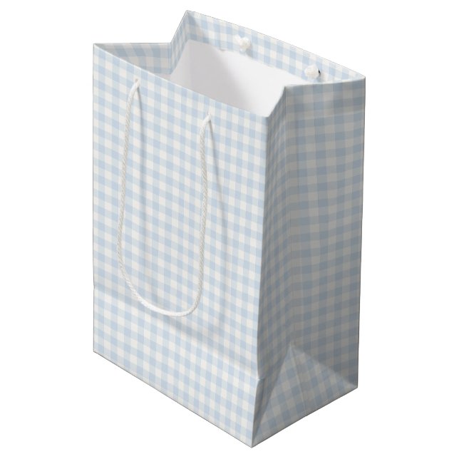 Sac Cadeau Moyen Gingham Classique de Printemps | Bleu Poudre (Devant Angle)