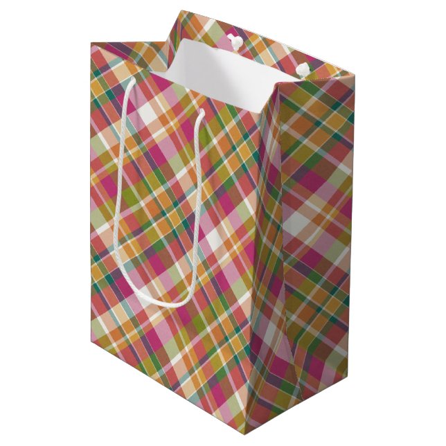 Sac Cadeau Moyen Gingham Rose Orange Sarcelle Vert Blanc Shabby Chi (Devant Angle)