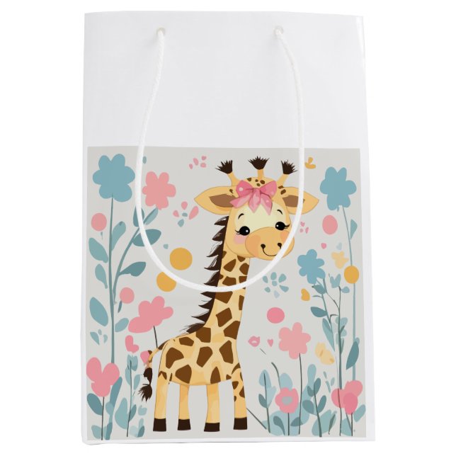 Sac Cadeau Moyen girafe floral (Devant)