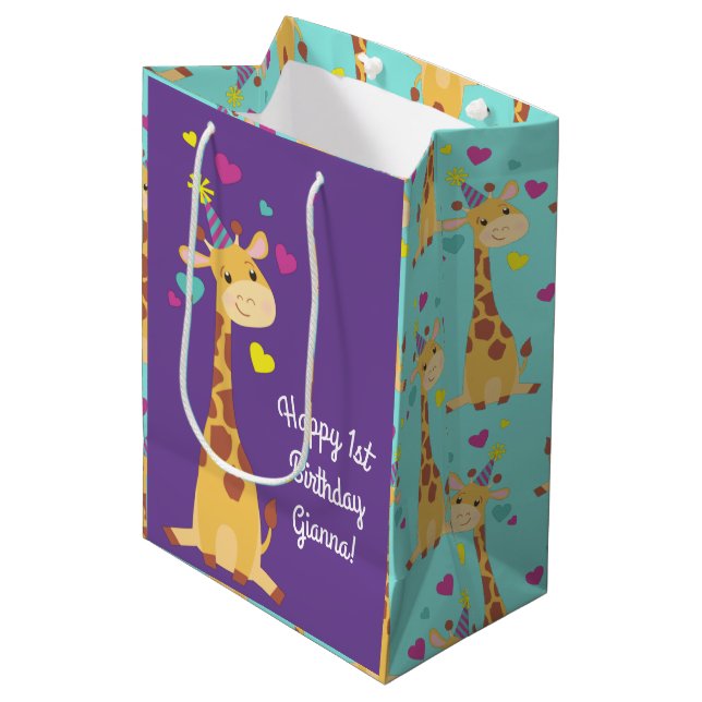 Sac Cadeau Moyen Giraffe fête d'anniversaire (Devant Angle)