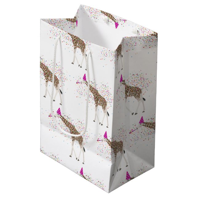 Sac Cadeau Moyen Giraffe Fête Safari Animaux ayant une fête (Devant Angle)