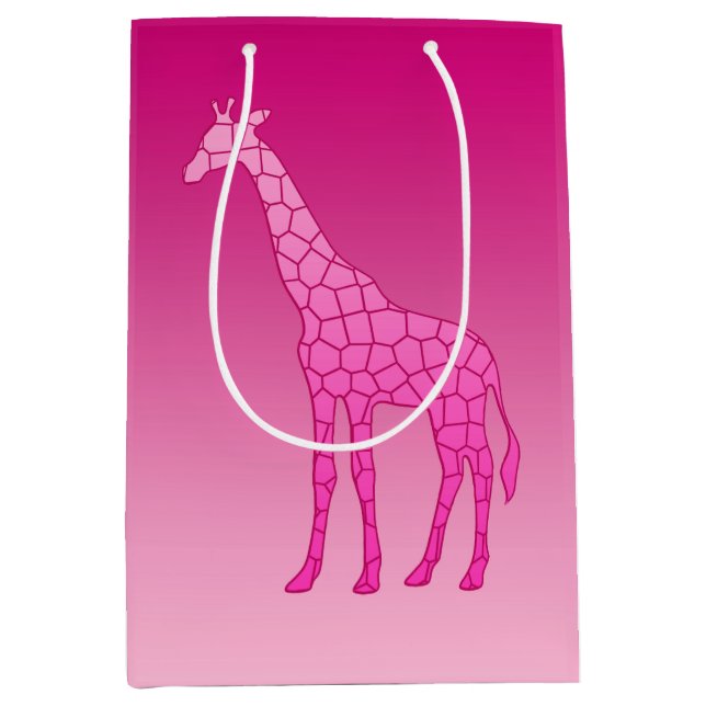 Sac Cadeau Moyen Giraffe géométrique moderne, Fuchsia et rose clair (Devant)