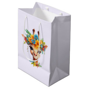 Sac Cadeau Moyen Giraffe mignonne à couronne florale