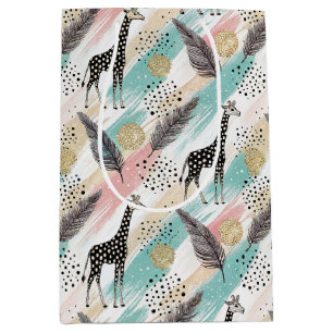 Sac Cadeau Moyen Giraffe Whimsical Polka Dot Motif - Pastel