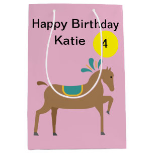 Sac Cadeau Moyen Girl’s éditable mignon dessin animé âge cheval